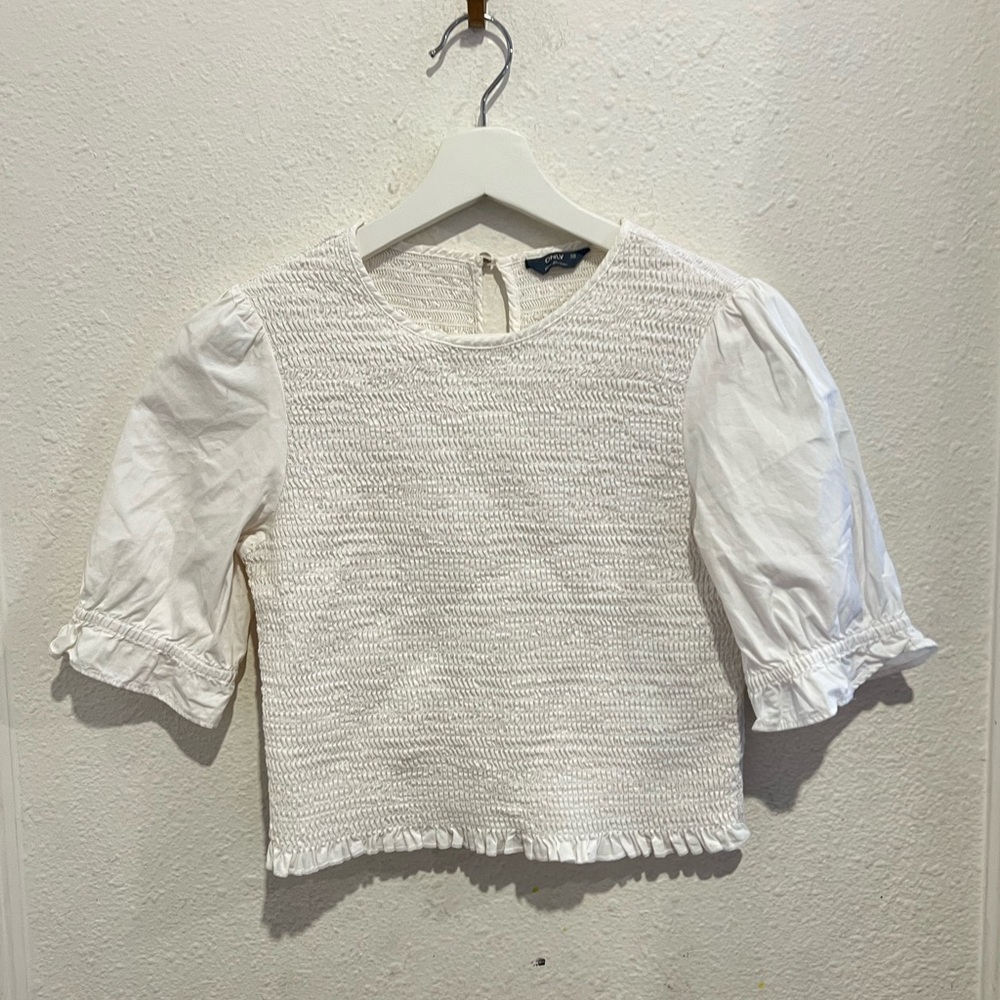 Only White Textured Puff Sleeve Blouse